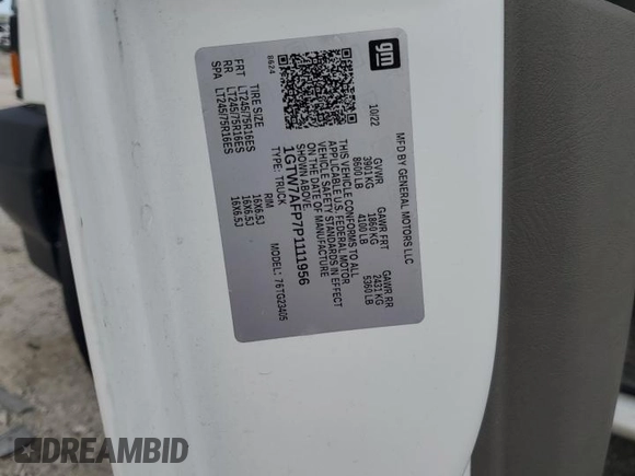 2023 GMC Savana Cargo z VIN 1GTW7AFP7P1111956, wystawiony jako Copart lot #69986504 z przebiegiem 11 645 mil mil oraz Szkoda całkowita • Salvage title. Historia ofert i sprzedaży dostępna na DreamBid. Obrazek 13.