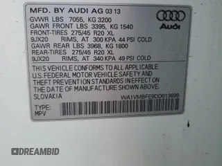 2013 Audi Q7 3.0L TDI Prestige with VIN WA1VMBFE9DD013699, listed as a Copart auction lot 69283894 with 0 mi miles and Salvage Title. Bid and sale history available at carsss.com. Image 13.
