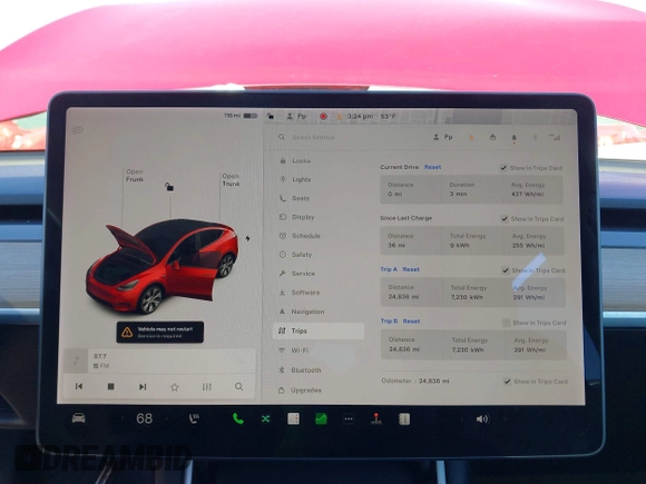 2021 Tesla Model Y Standard Range with VIN 5YJYGDED1MF111410, listed as a IAAI auction lot 41942323 with 24,836 mi miles. Bid and sale history available at carsss.com. Image 7.