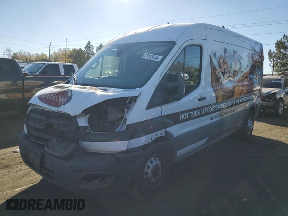 2020 Ford Transit Cargo with VIN 1FTBR2CG2LKB54267, listed as a Copart auction lot 77145744 with 75,702 mi miles and Salvage Title. Bid and sale history available at carsss.com. Image 1.