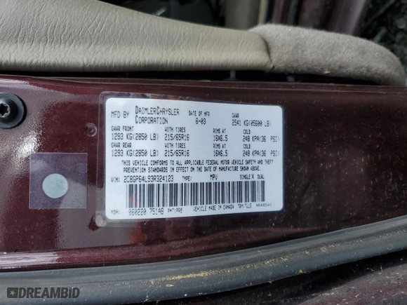 2003 Chrysler Town & Country Limited with VIN 2C8GP64L93R324123, listed as a Copart auction lot 51999835 with 0 mi miles and Clean Title. Bid and sale history available at carsss.com. Image 13.