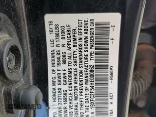 2017 Honda Civic LX z VIN 19XFC2F54HE000862, wystawiony jako Copart lot #57388705 z przebiegiem 110 355 mil mil oraz Szkoda całkowita • Salvage title. Historia ofert i sprzedaży dostępna na DreamBid. Obrazek 12.