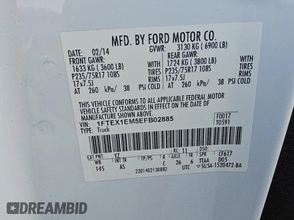 2014 Ford F-150 XL with VIN 1FTEX1EM5EFB02885, listed as a Copart auction lot 53800335 with 264,865 mi miles and Clean Title. Bid and sale history available at carsss.com. Image 12.