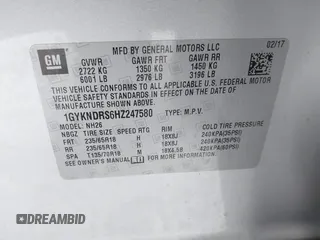 2017 Cadillac XT5 Luxury AWD z VIN 1GYKNDRS6HZ247580, wystawiony jako IAAI lot #41600234 z przebiegiem 82 480 mil mil oraz . Historia ofert i sprzedaży dostępna na DreamBid. Obrazek 9.