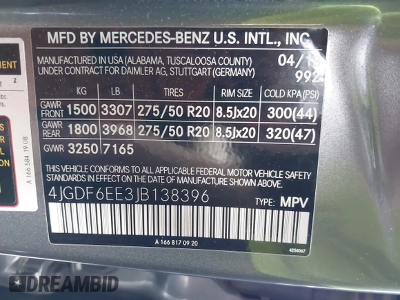 2018 Mercedes-Benz GLS 450 с VIN 4JGDF6EE3JB138396, выставлен на аукционе IAAI как лот 42091428 с пробегом 48 451 миль миль и . История ставок и продаж доступна на DreamBid. Изображение 9.