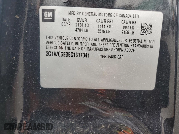 2012 Chevrolet Impala LTZ with VIN 2G1WC5E35C1317341, listed as a Copart auction lot 43404685 with 131,702 mi miles and Salvage Title. Bid and sale history available at DreamBid. Image 12.