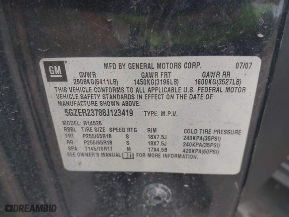 2008 Saturn Outlook XR with VIN 5GZER23788J123419, listed as a IAAI auction lot 41477188 with 203,073 mi miles. Bid and sale history available at carsss.com. Image 9.