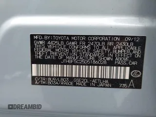 2013 Lexus IS 250 с VIN JTHBF5C25D5186028, выставлен на аукционе IAAI как лот 42201419 с пробегом 106 494 миль миль и . История ставок и продаж доступна на DreamBid. Изображение 9.