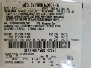 2013 Ford Fusion SE with VIN 3FA6P0H75DR142895, listed as a Copart auction lot 59778405 with 173,240 mi miles and Clean title. Bid and sale history available at DreamBid. Image 12.