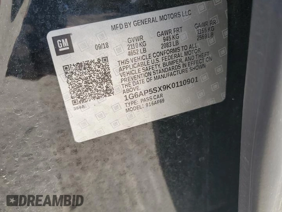 2019 Cadillac CTS RWD z VIN 1G6AP5SX9K0110901, wystawiony jako Copart lot #56545065 z przebiegiem 40 670 mil mil oraz Szkoda całkowita • Salvage title. Historia ofert i sprzedaży dostępna na DreamBid. Obrazek 12.