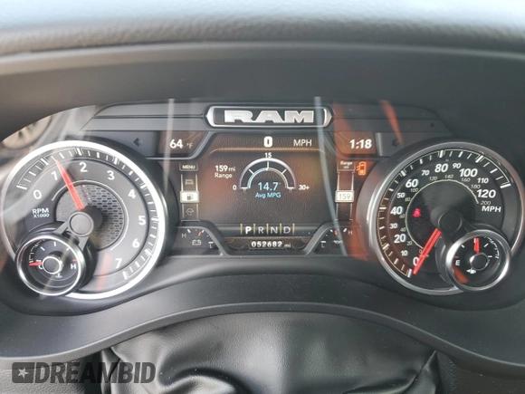 2022 Ram 1500 Big Horn with VIN 1C6SRFMT3NN391071, listed as a Copart auction lot 52592825 with 52,682 mi miles and Salvage title. Bid and sale history available at DreamBid. Image 9.