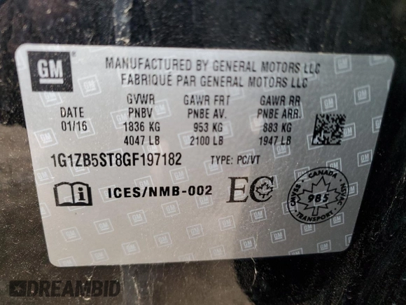 2016 Chevrolet Malibu LS с VIN 1G1ZB5ST8GF197182, выставлен на аукционе Copart как лот 79295764 с пробегом 152 689 миль миль и Списание • Salvage title. История ставок и продаж доступна на DreamBid. Изображение 12.