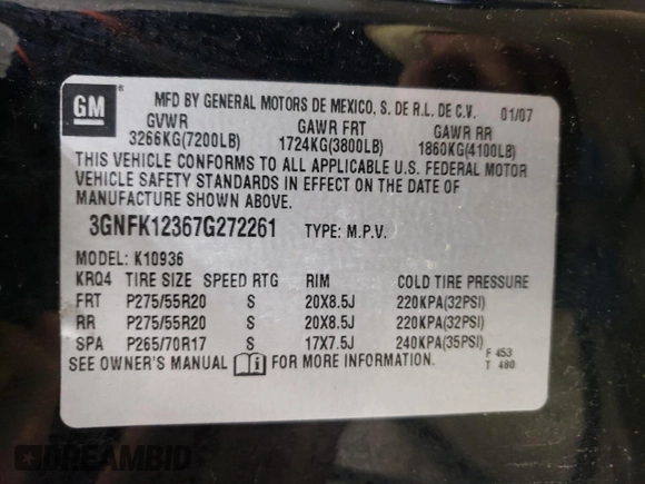2007 Chevrolet Avalanche 3LT with VIN 3GNFK12367G272261, listed as a Copart auction lot 76142484 with 237,988 mi miles and Clean Title. Bid and sale history available at DreamBid. Image 12.