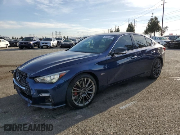 2019 Infiniti Q50 RED SPORT 400 with VIN JN1FV7AP1KM780024, listed as a Copart auction lot 86755684 with 96,108 mi miles and Salvage Title. Bid and sale history available at carsss.com. Image 1.