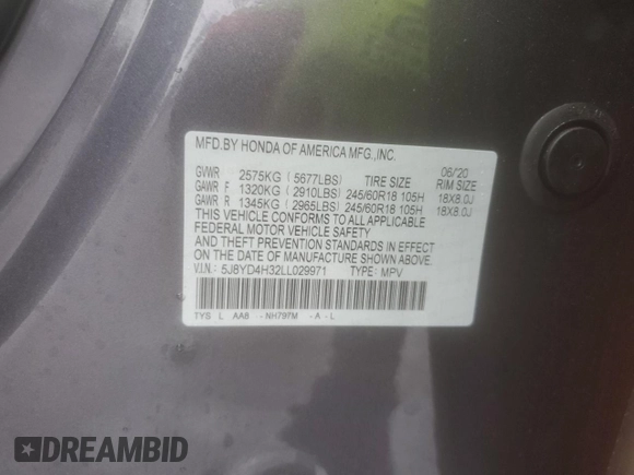 2020 Acura MDX with VIN 5J8YD4H32LL029971, listed as a Copart auction lot 43518185 with 0 mi miles and Salvage Title. Bid and sale history available at carsss.com. Image 13.