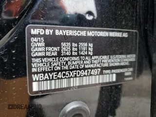2015 BMW 7 Series 740Li with VIN WBAYE4C5XFD947497, listed as a Copart auction lot 55705975 with 257,496 mi miles and Clean Title. Bid and sale history available at DreamBid. Image 12.