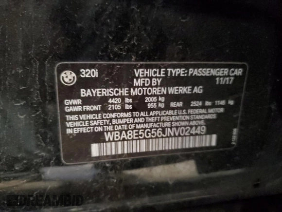 2018 BMW 3 Series 320i xDrive with VIN WBA8E5G56JNV02449, listed as a Copart auction lot 48788795 with 117,474 mi miles and Salvage Title. Bid and sale history available at carsss.com. Image 13.