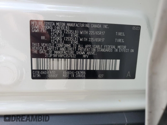 2023 Toyota RAV4 XLE with VIN 2T3P1RFV8PC357632, listed as a Copart auction lot 63465305 with 8,346 mi miles and Salvage title. Bid and sale history available at DreamBid. Image 13.