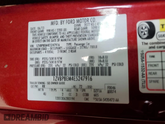 2014 Ford Mustang V6 with VIN 1ZVBP8EM4E5247916, listed as a Copart auction lot 50761995 with 93,184 mi miles and Clean Title. Bid and sale history available at carsss.com. Image 12.