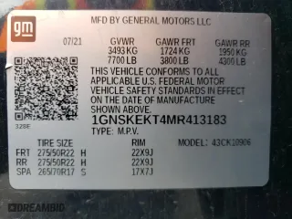 2021 Chevrolet Suburban RST with VIN 1GNSKEKT4MR413183, listed as a Copart auction lot 56549113 with 22,694 mi miles. Bid and sale history available at carsss.com. Image 13.