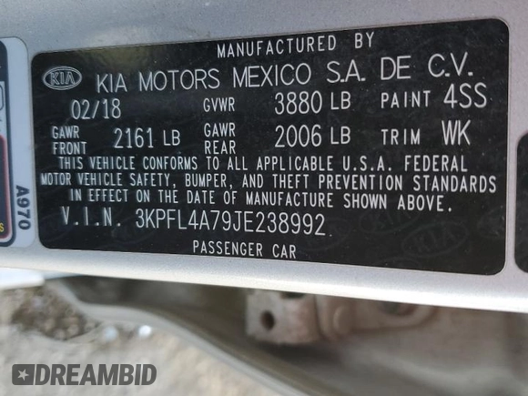 2018 Kia Forte LX with VIN 3KPFL4A79JE238992, listed as a Copart auction lot 44138575 with 95,700 mi miles and Salvage Title. Bid and sale history available at carsss.com. Image 12.