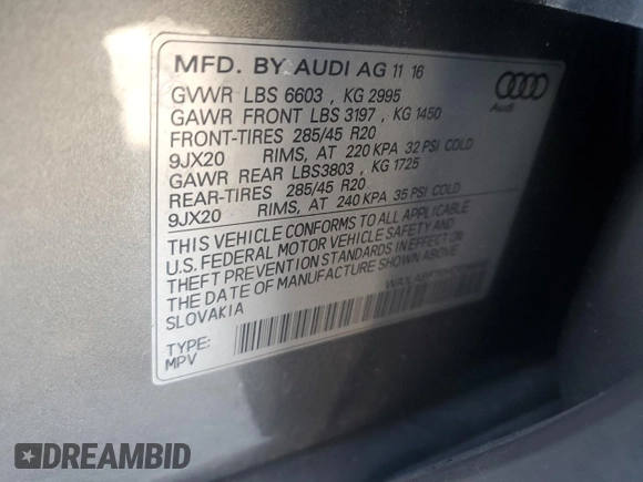 2017 Audi Q7 Premium Plus with VIN WA1LABF70HD036540, listed as a Copart auction lot 46461145 with 71,439 mi miles and Salvage Title. Bid and sale history available at carsss.com. Image 12.
