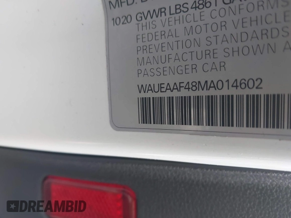 2021 Audi A4 S line Premium Plus with VIN WAUEAAF48MA014602, listed as a IAAI auction lot 41558351 with 44,229 mi miles and . Bid and sale history available at DreamBid. Image 9.