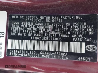 2014 Toyota Avalon Limited with VIN 4T1BK1EB3EU113035, listed as a IAAI auction lot 42040239 with 118,609 mi miles. Bid and sale history available at carsss.com. Image 9.