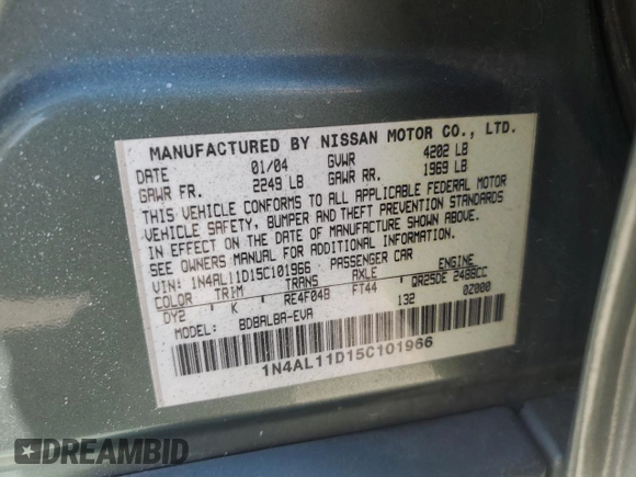 2005 Nissan Altima 2.5 with VIN 1N4AL11D15C101966, listed as a Copart auction lot 47822405 with 110,951 mi miles and Salvage Title. Bid and sale history available at carsss.com. Image 14.