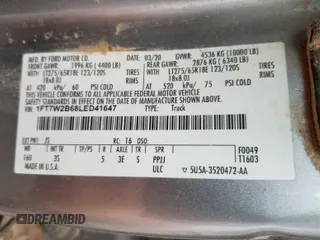 2020 Ford F-250 XL z VIN 1FT7W2B68LED41647, wystawiony jako IAAI lot #42387185 z przebiegiem 111 184 mil mil oraz . Historia ofert i sprzedaży dostępna na DreamBid. Obrazek 1.