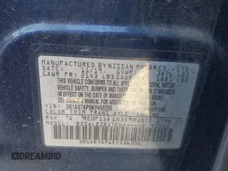 2019 Nissan Sentra SR with VIN 3N1AB7AP6KY456356, listed as a IAAI auction lot 41762846 with 113,852 mi miles. Bid and sale history available at carsss.com. Image 9.