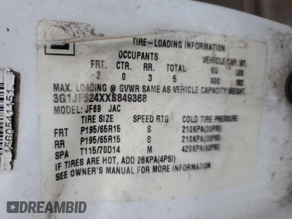1999 Chevrolet Cavalier LS with VIN 3G1JF524XXS849368, listed as a Copart auction lot 82827684 with 222,203 mi miles and Salvage Title. Bid and sale history available at carsss.com. Image 14.