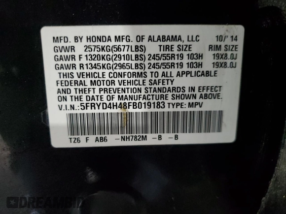 2015 Acura MDX Technology с VIN 5FRYD4H48FB019183, выставлен на аукционе Copart как лот 45229445 с пробегом 202 618 миль миль и Чистый • Clean title. История ставок и продаж доступна на DreamBid. Изображение 13.