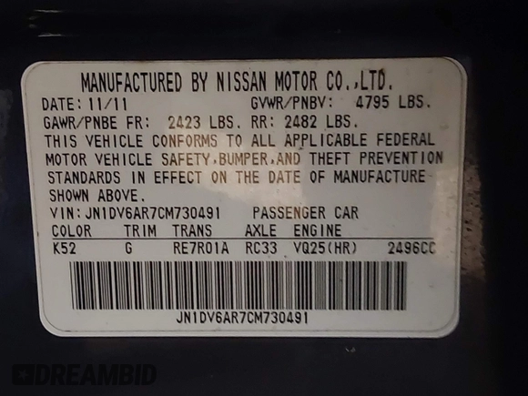 2012 Infiniti G25 x с VIN JN1DV6AR7CM730491, выставлен на аукционе IAAI как лот 41957468 с пробегом Не указан миль и . История ставок и продаж доступна на DreamBid. Изображение 9.