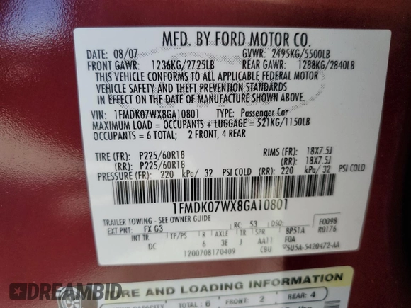2008 Ford Taurus X Eddie Bauer с VIN 1FMDK07WX8GA10801, выставлен на аукционе Copart как лот 88365745 с пробегом 183 109 миль миль и Списание • Salvage title. История ставок и продаж доступна на DreamBid. Изображение 15.