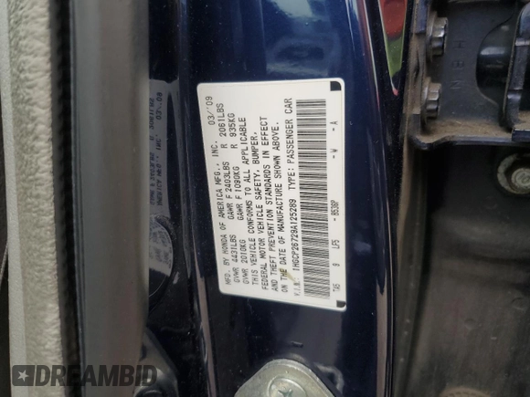 2009 Honda Accord EX z VIN 1HGCP26729A125289, wystawiony jako Copart lot #61161915 z przebiegiem 146 524 mil mil oraz Szkoda całkowita • Salvage title. Historia ofert i sprzedaży dostępna na DreamBid. Obrazek 12.