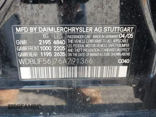 2006 Mercedes-Benz E 350 with VIN WDBUF56J76A791366, listed as a IAAI auction lot 42229397 with Not Provided miles and . Bid and sale history available at DreamBid. Image 9.