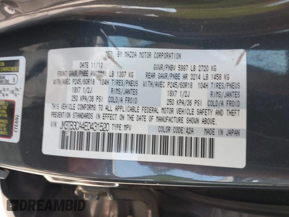 2014 Mazda CX-9 Touring z VIN JM3TB3CA4E0431520, wystawiony jako IAAI lot #42514932 z przebiegiem 119 837 mil mil oraz . Historia ofert i sprzedaży dostępna na DreamBid. Obrazek 9.
