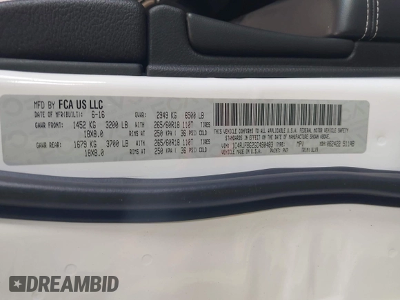 2016 Jeep Grand Cherokee Limited with VIN 1C4RJFBG2GC490483, listed as a IAAI auction lot 42596513 with 113,937 mi miles and . Bid and sale history available at DreamBid. Image 9.