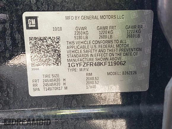 2019 Cadillac XT4 AWD Sport with VIN 1GYFZFR48KF119062, listed as a IAAI auction lot 42449132 with 89,676 mi miles and . Bid and sale history available at DreamBid. Image 9.