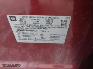 2016 Chevrolet Equinox LTZ with VIN 2GNALDEKXG1124232, listed as a IAAI auction lot 41622204 with 88,717 mi miles. Bid and sale history available at carsss.com. Image 9.