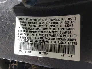 2019 Honda Civic Sport with VIN 19XFC2F88KE028035, listed as a IAAI auction lot 42000936 with 51,666 mi miles and . Bid and sale history available at DreamBid. Image 9.