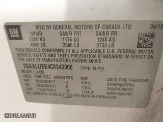 2012 GMC Terrain SLT-1 with VIN 2GKALUEK4C6343066, listed as a IAAI auction lot 41936972 with 1 mi miles. Bid and sale history available at carsss.com. Image 9.
