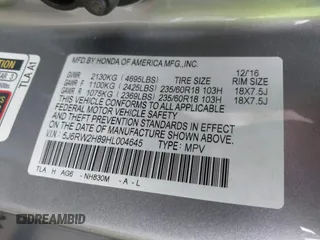 2017 Honda CR-V EX-L with VIN 5J6RW2H89HL004645, listed as a IAAI auction lot 41893026 with 54,191 mi miles. Bid and sale history available at carsss.com. Image 9.