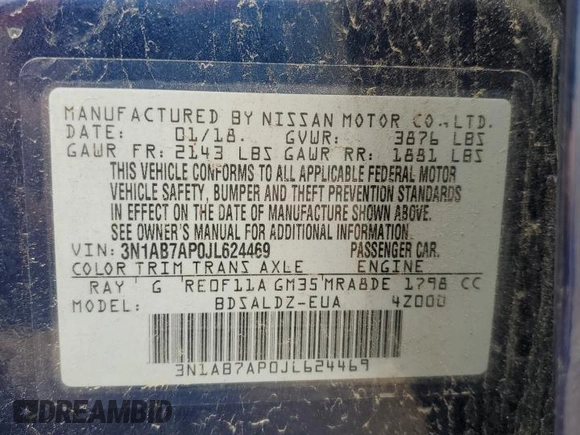 2018 Nissan Sentra SV z VIN 3N1AB7AP0JL624469, wystawiony jako Copart lot #55520425 z przebiegiem 54 779 mil mil oraz Szkoda całkowita • Salvage title. Historia ofert i sprzedaży dostępna na DreamBid. Obrazek 12.