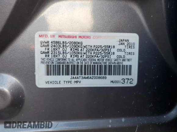 2010 Mitsubishi Outlander z VIN JA4AT3AW6AZ008689, wystawiony jako Copart lot #43402055 z przebiegiem 146 792 mil mil oraz Czysty tytuł • Clean title. Historia ofert i sprzedaży dostępna na DreamBid. Obrazek 13.