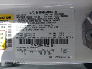 2019 Ford Fusion SE with VIN 3FA6P0H76KR261861, listed as a IAAI auction lot 41031650 with 132,040 mi miles. Bid and sale history available at carsss.com. Image 9.