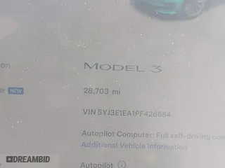 2023 Tesla Model 3 with VIN 5YJ3E1EA1PF426684, listed as a IAAI auction lot 41507661 with 28,703 mi miles. Bid and sale history available at carsss.com. Image 14.