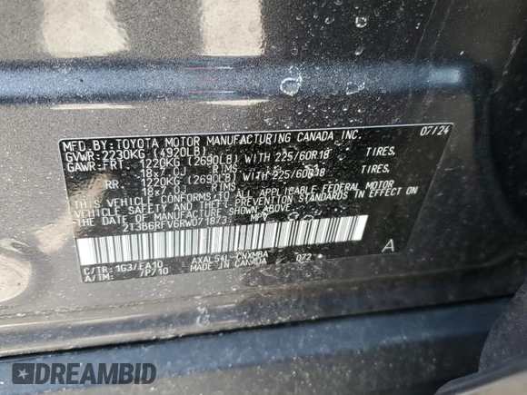 2024 Toyota RAV4 Hybrid XLE Premium with VIN 2T3B6RFV6RW071873, listed as a Copart auction lot 50865335 with 8,083 mi miles and Salvage Title. Bid and sale history available at carsss.com. Image 13.