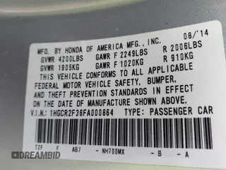 2015 Honda Accord LX with VIN 1HGCR2F36FA000864, listed as a IAAI auction lot 41990265 with 141,807 mi miles. Bid and sale history available at carsss.com. Image 9.